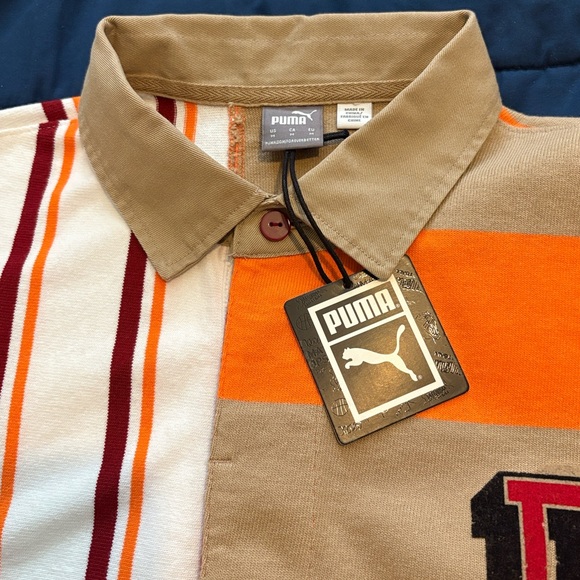 PUMA Freedom Rugby Vibrant Orange Tan White Burgundy Relaxed Fit Shirt $95 NWT M - Picture 9 of 14